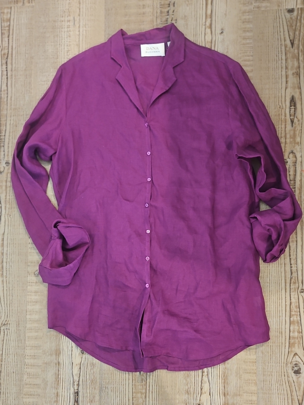 Dana Buchman Magenta Button-Down Long Sleeve Linen Shirt